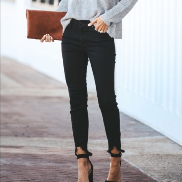 Vici Denim - High Waisted Frayed Distressed Black Skinny Jeans